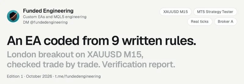 Cover of the report: An EA coded from 9 written rules. Verification report.